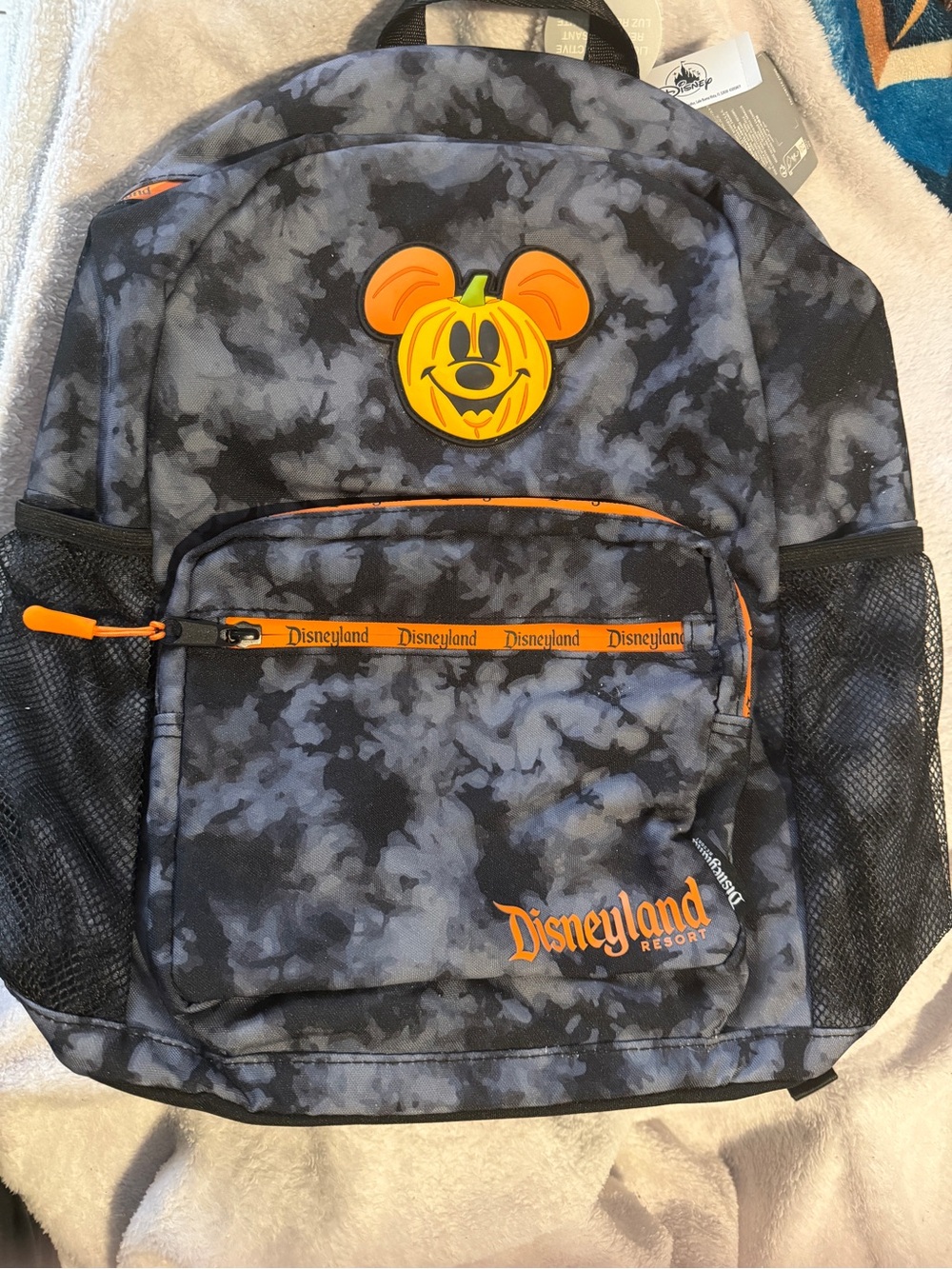 Disney Gray Tie-Dye Backpack with Orange Pumpkin Mickey Accent